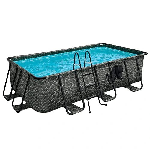 Designer Rectangular Above Ground Pool Set Dark Herringbone Gray