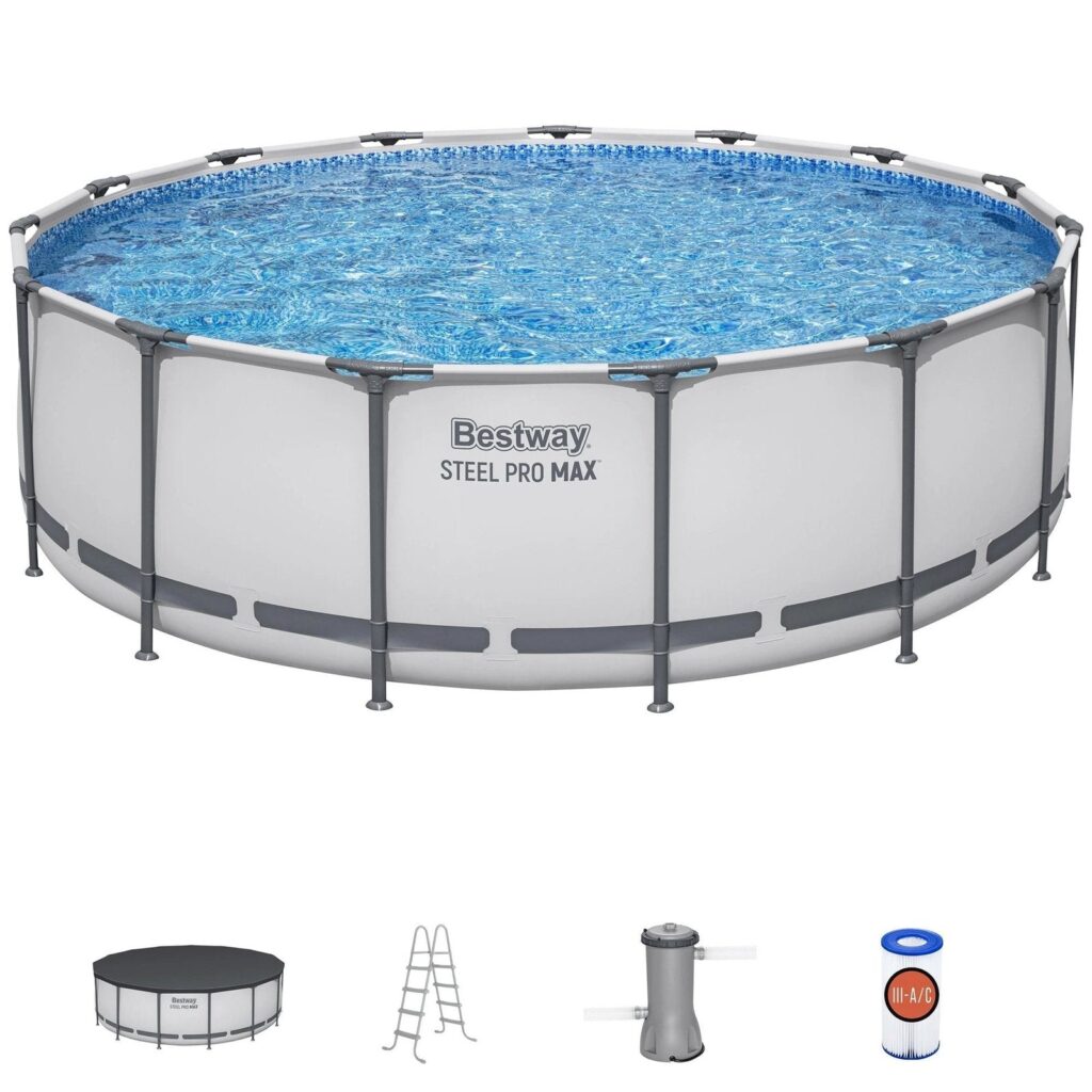 15′ x 48″ Prismatic Stone Above Ground Pool Set with Filter Pump, Ladder & Cover