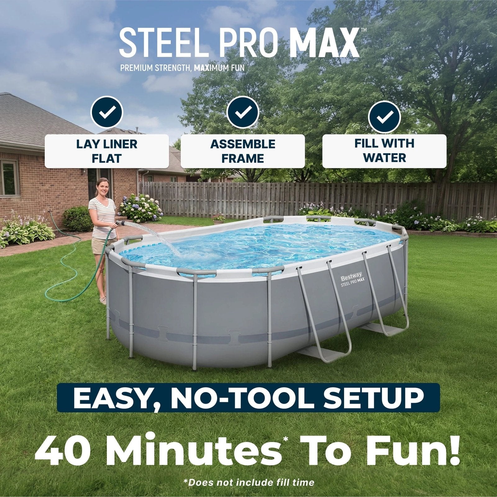 14 ft x 8 ft 2 in x 39.5 In, Oval Above Ground Pool Set, Outdoor Frame Swimming Pool - Image 3