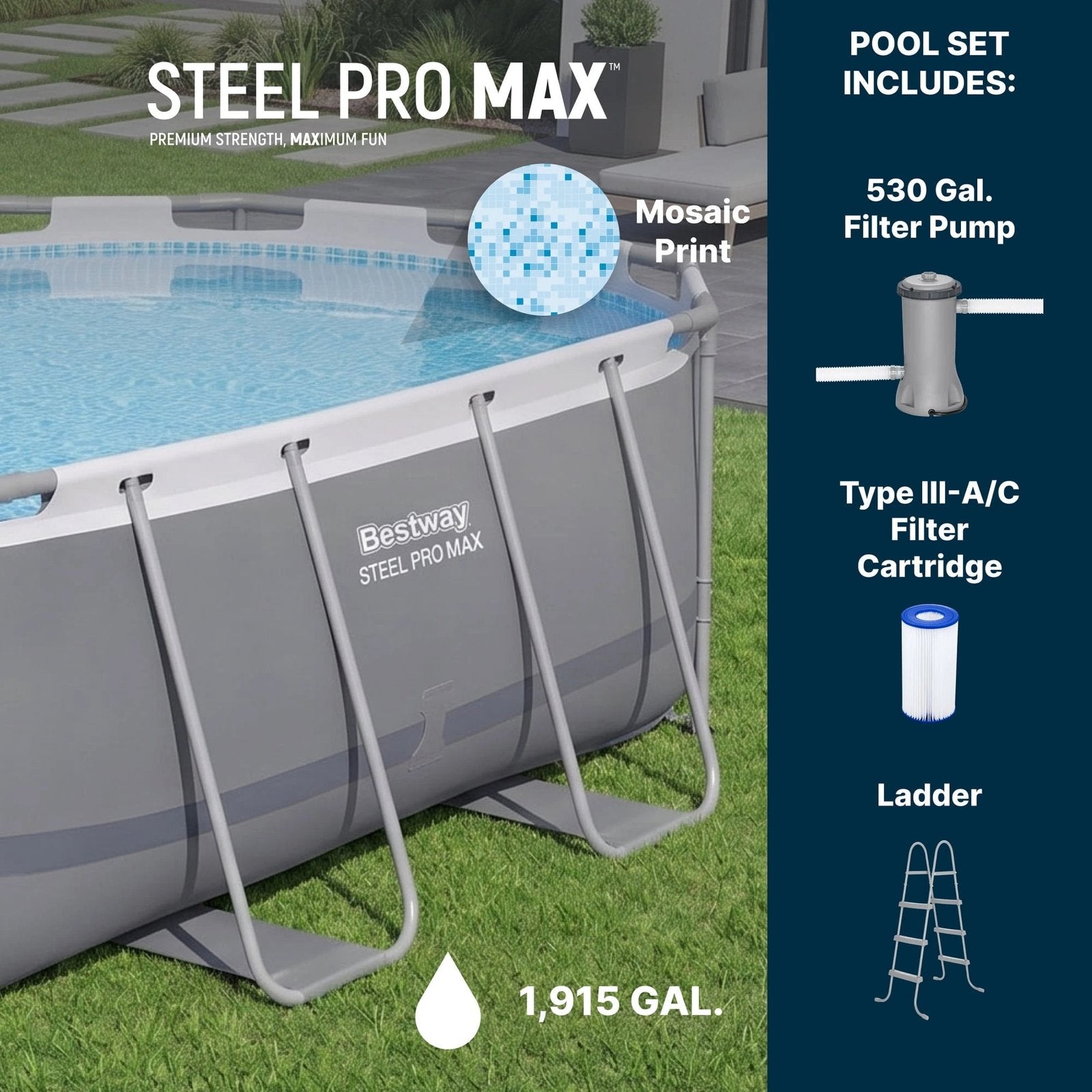 14 ft x 8 ft 2 in x 39.5 In, Oval Above Ground Pool Set, Outdoor Frame Swimming Pool - Image 4