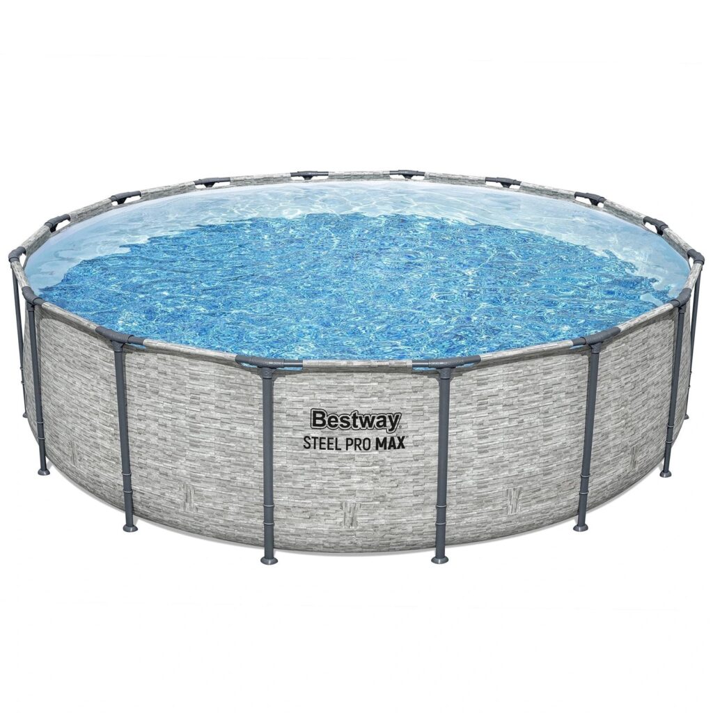 16′ x 48″ Grey Round Above Ground Swimming Pool Set with Filter Pump, Ladder & Cover (5,145 Gal)