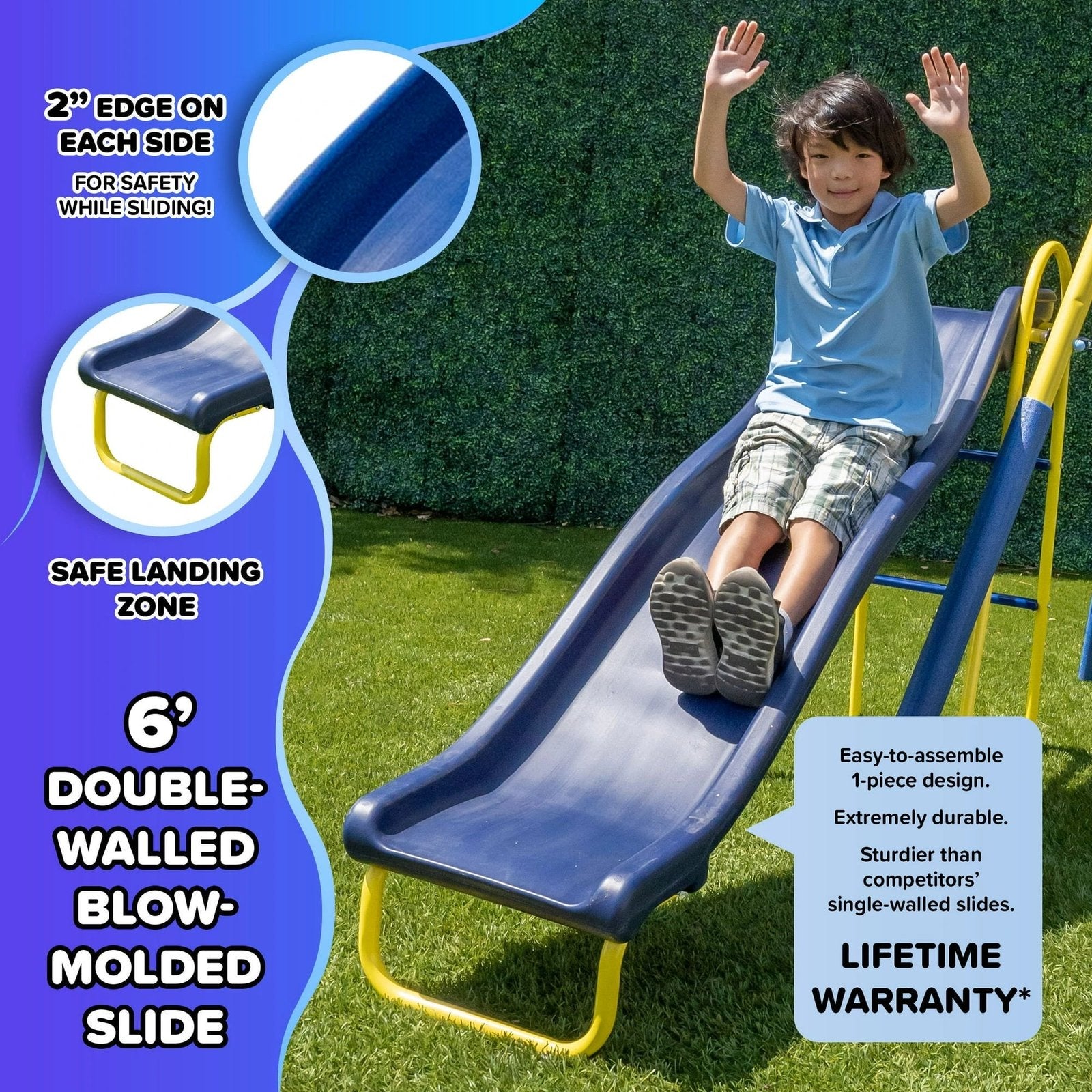 Super Star 5-in-1 Metal Swing Set: 2 Swings, Flying Saucer, 2-Person Roman Glider, 6.5ft Slide; Great for Kids 3-8; Bonus Anchor Kit - Image 4