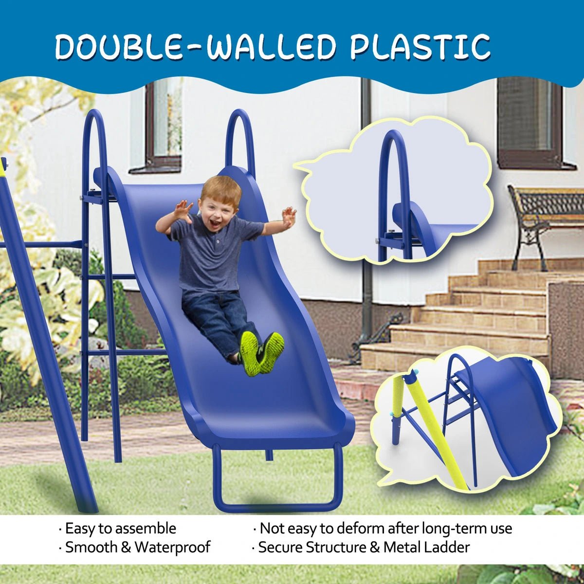 8 in1 Swing Sets for Backyard with Kids Slide Outdoor Heavy-Duty Metal Playset for Kids 550lbs Swing Set with Slide, Saucer Seat, 2 Belt Seat, Soccer Goals, Glider,Baby Swing Set and Baketball Hoop - Image 12