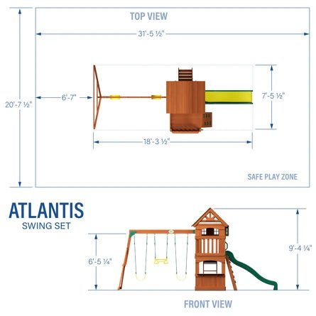 Atlantis Cedar Wood Swing Set with Wave Slide, Clubhouse, Rock Wall, and Sandbox Area - Image 10
