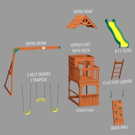 Atlantis Cedar Wood Swing Set with Wave Slide, Clubhouse, Rock Wall, and Sandbox Area - Image 5