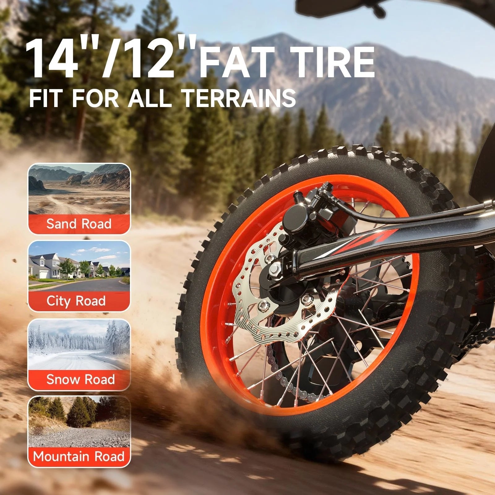 Electric Dirt Bike – 4500W Peak, 50MPH, 60V 28.8Ah Battery, 14″/12″ Fat Tires - Image 8