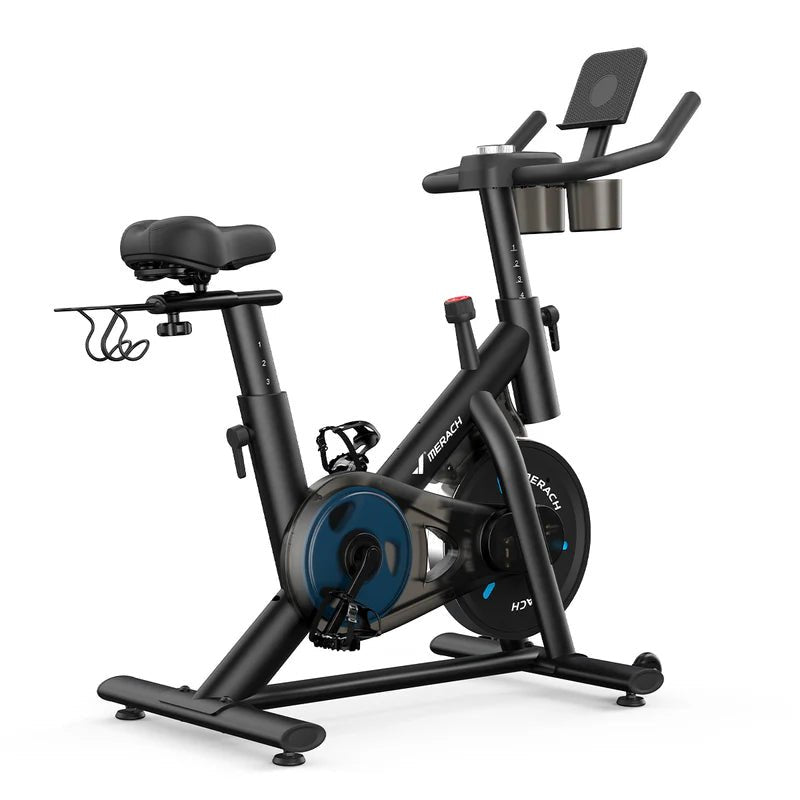 Magnetic Exercise Home Stationary Bike with Free App Quiet Indoor Cycling Bike with 300lbs Weight Capacity Dumbbell Rack