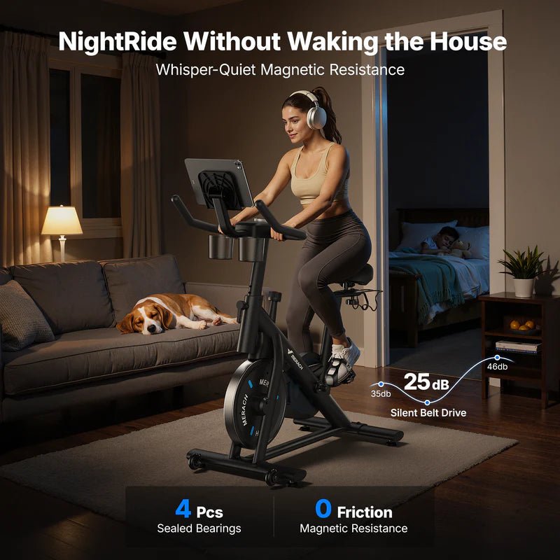 Magnetic Exercise Home Stationary Bike with Free App Quiet Indoor Cycling Bike with 300lbs Weight Capacity Dumbbell Rack - Image 4