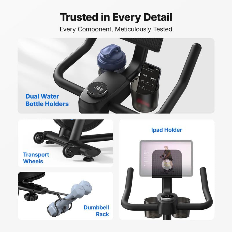 Magnetic Exercise Home Stationary Bike with Free App Quiet Indoor Cycling Bike with 300lbs Weight Capacity Dumbbell Rack - Image 5