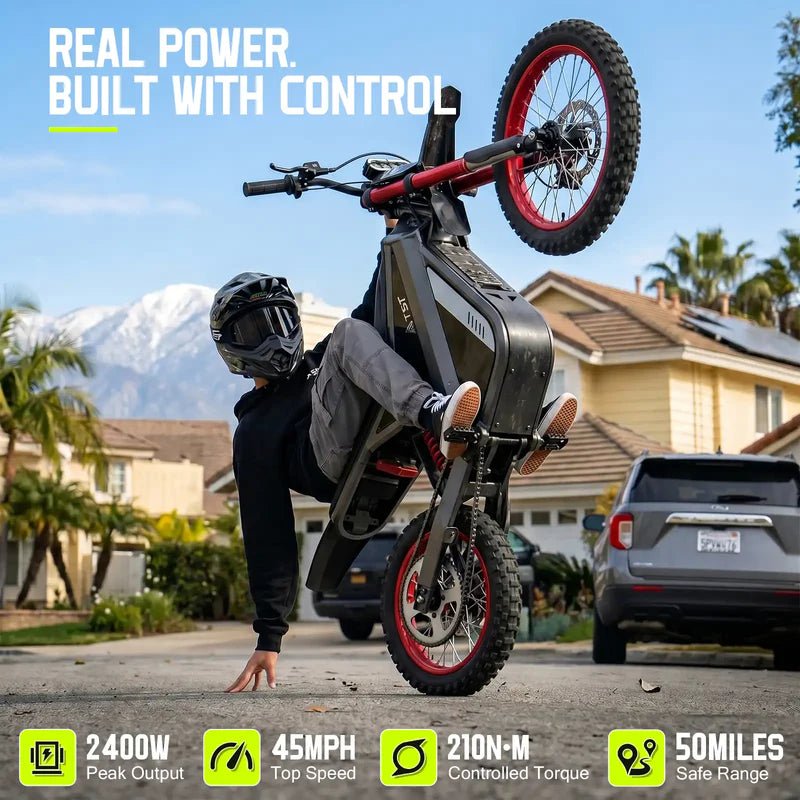 Electric Dirt Bike, 2400W Brushless Hub Motor, 45 Mph Top Speed, 48V 22.5Ah Battery with 50 Mile Range, 210Nm Torque, Front Hydraulic Suspension - Image 12