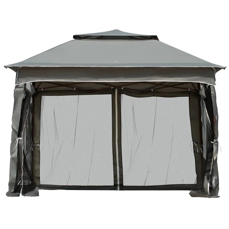 11′ X Pop Up Canopy Gazebo, Outdoor Patio Shelter With Detachable Zipper Net. Instant Tent For Backyard And Garden. Dark Gray. 114 Sq Ft Shade