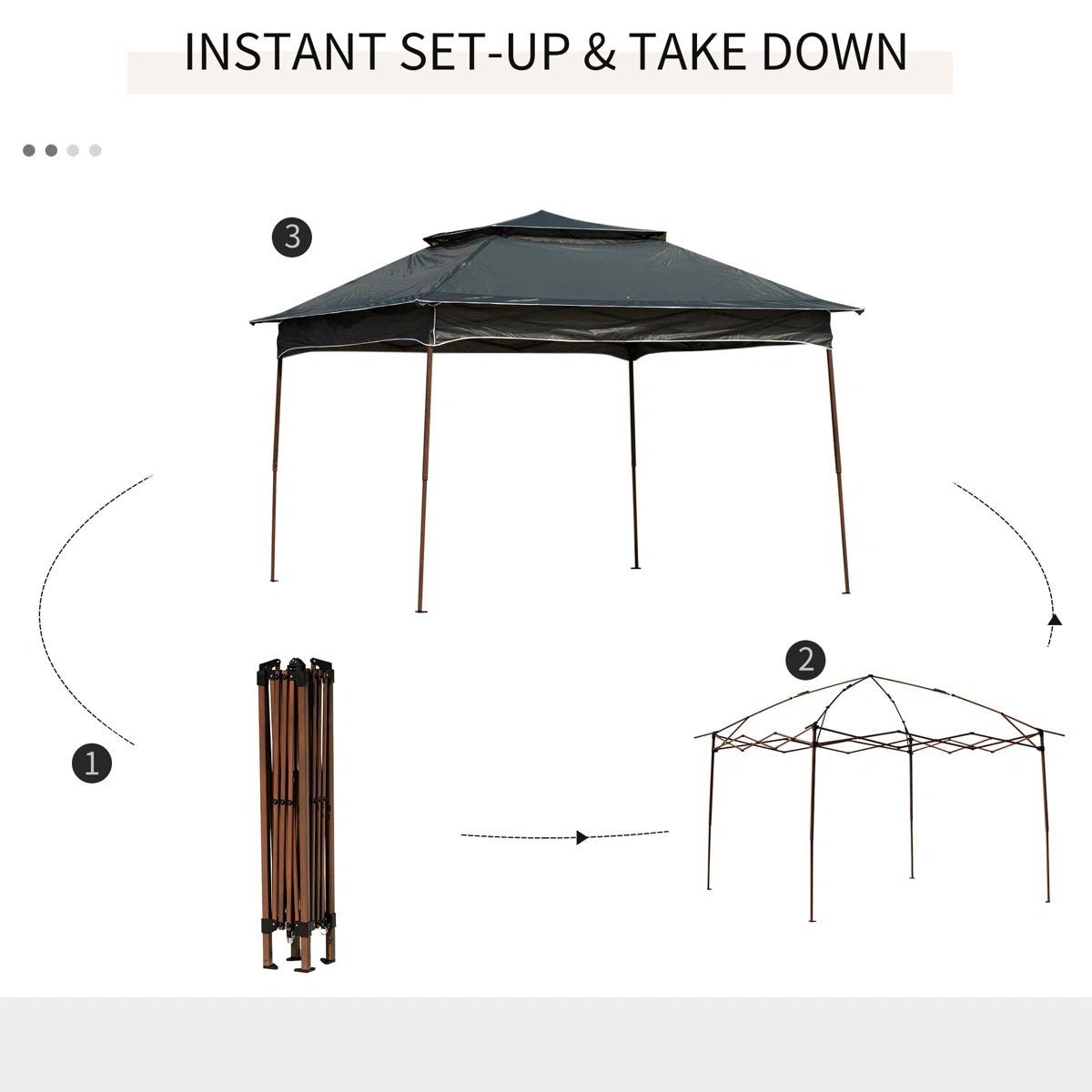 11′ X Pop Up Canopy Gazebo, Outdoor Patio Shelter With Detachable Zipper Net. Instant Tent For Backyard And Garden. Dark Gray. 114 Sq Ft Shade - Image 5