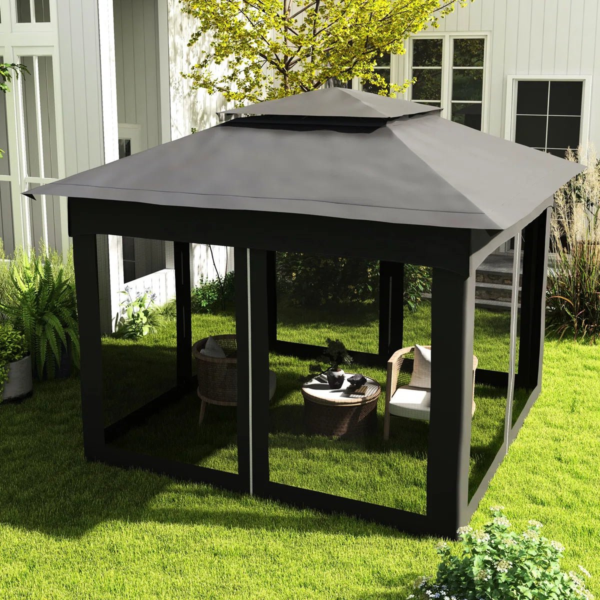 11′ X Pop Up Canopy Gazebo, Outdoor Patio Shelter With Detachable Zipper Net. Instant Tent For Backyard And Garden. Dark Gray. 114 Sq Ft Shade - Image 6