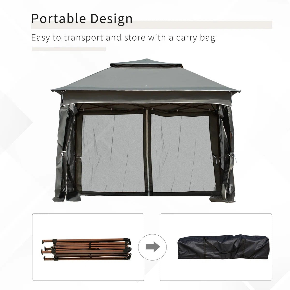 11′ X Pop Up Canopy Gazebo, Outdoor Patio Shelter With Detachable Zipper Net. Instant Tent For Backyard And Garden. Dark Gray. 114 Sq Ft Shade - Image 7
