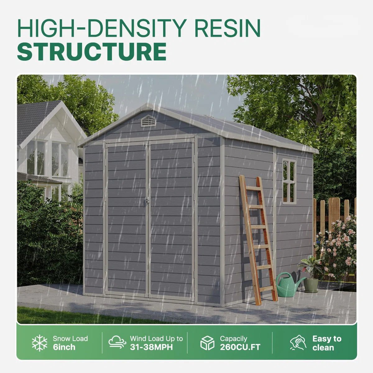 4×6 Ft Resin Outdoor Storage Shed With Built-in Ventilation & Lockable Door For Backyard - Image 7