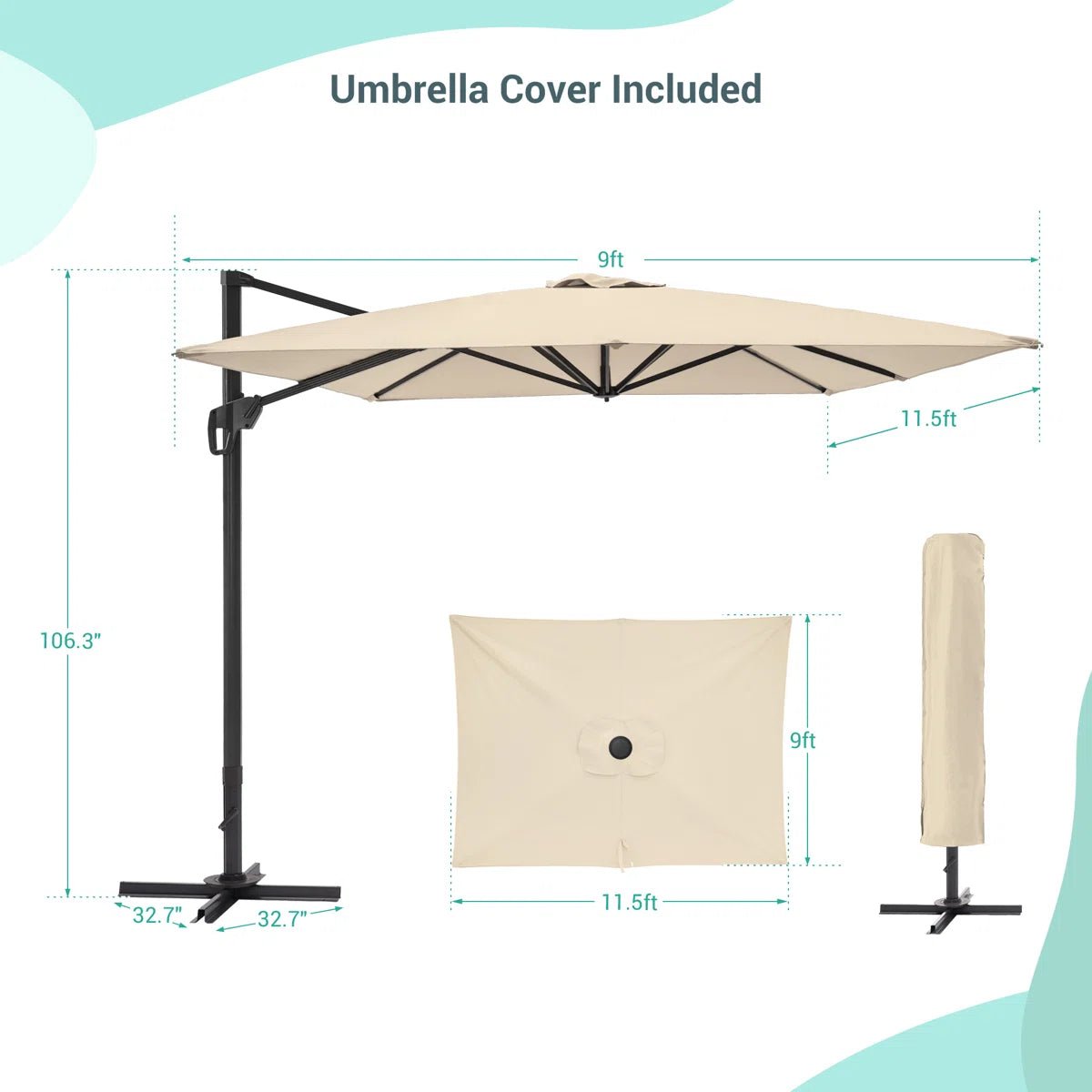 Shavonne Patio 11.5′ x 9′ Cantilever Umbrella with Crank Lift - Image 2
