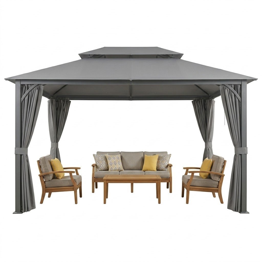 13 Ft. W x 10 Ft. D Soft Top Steel Patio Gazebo with 2-Tier Canopy and Zippered Mesh Netting for Outdoor, Patio, Garden, and Backyard Activities