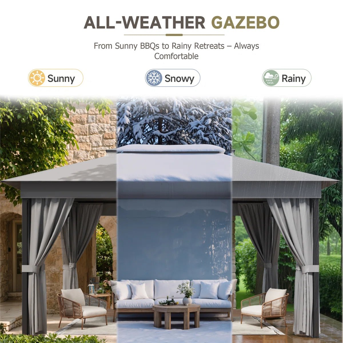 13 Ft. W x 10 Ft. D Soft Top Steel Patio Gazebo with 2-Tier Canopy and Zippered Mesh Netting for Outdoor, Patio, Garden, and Backyard Activities - Image 2
