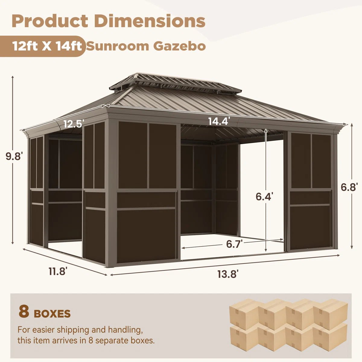 14 Ft. W X 12 Ft. D Outdoor Hardtop Gazebo, Double Top Galvanized Steel Roof Aluminum Sunroom - Image 10