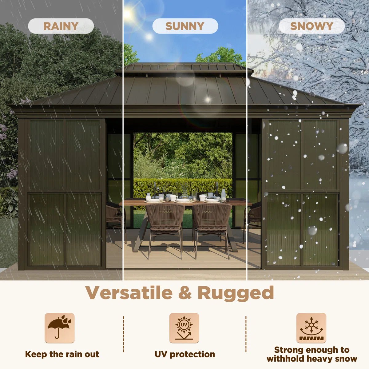 14 Ft. W X 12 Ft. D Outdoor Hardtop Gazebo, Double Top Galvanized Steel Roof Aluminum Sunroom - Image 3
