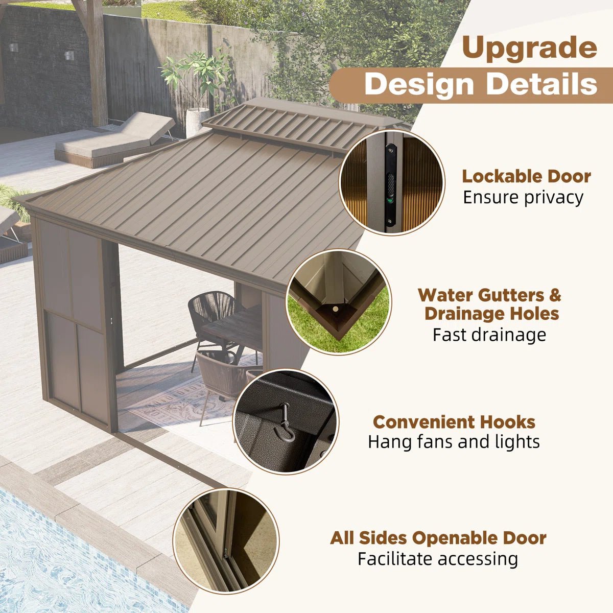 14 Ft. W X 12 Ft. D Outdoor Hardtop Gazebo, Double Top Galvanized Steel Roof Aluminum Sunroom - Image 6