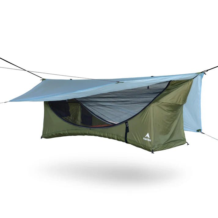 Lay Flat Hammock Tent Waterproof Camping Hammock with Mosquito Net, Insulated Pad and Rainfly –, XL, Safari