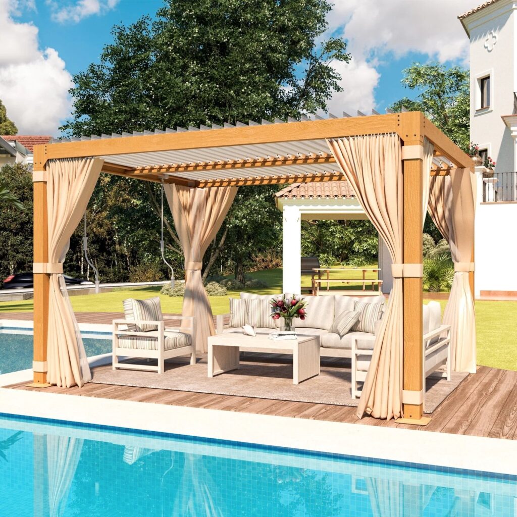 10X12 Pergola with Adjustable Louvered Roof - Wood Grain