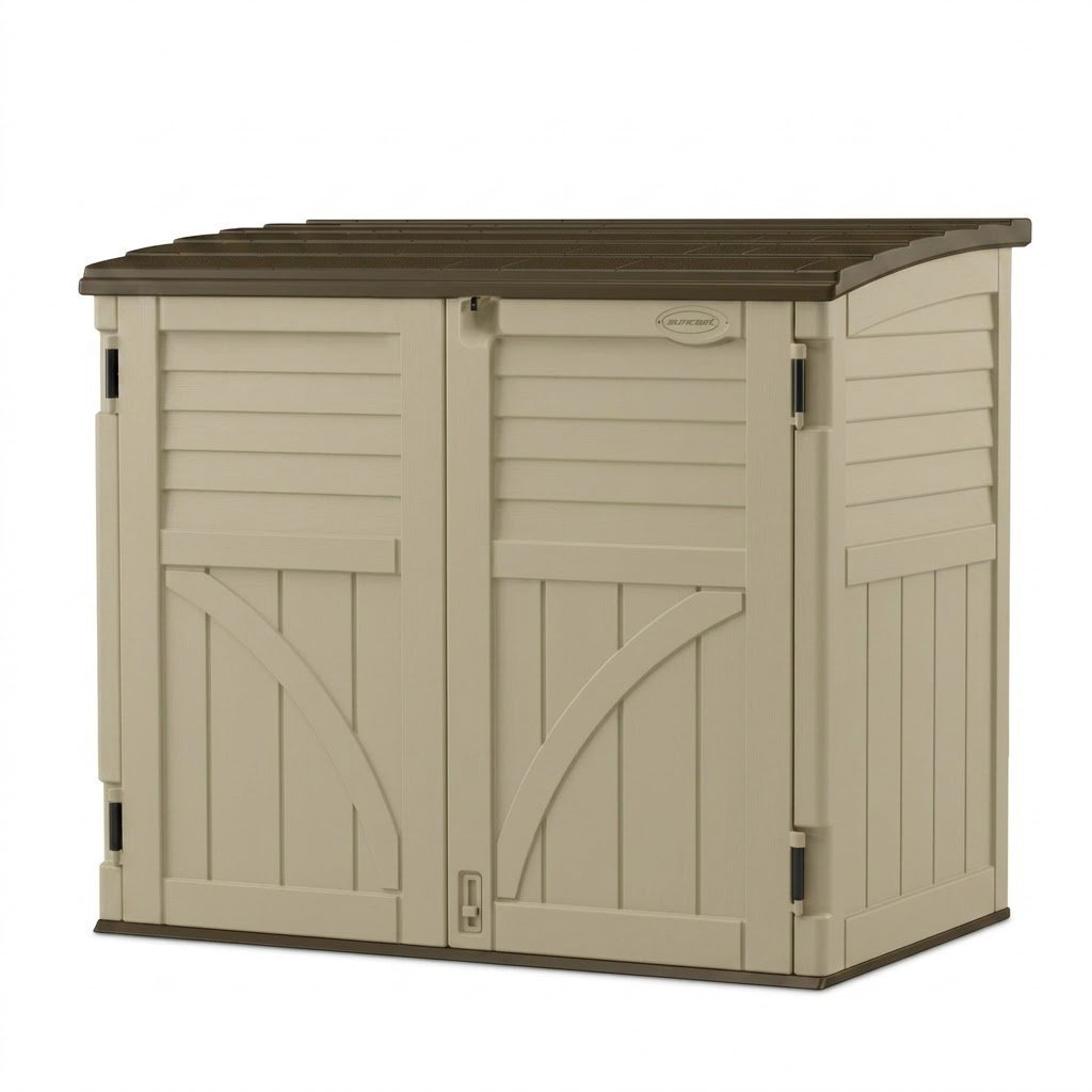 34 Cu Ft Horizontal Resin Storage Shed – Outdoor Storage Shed with Floor Included, Lockable, Weatherproof, Fits Small