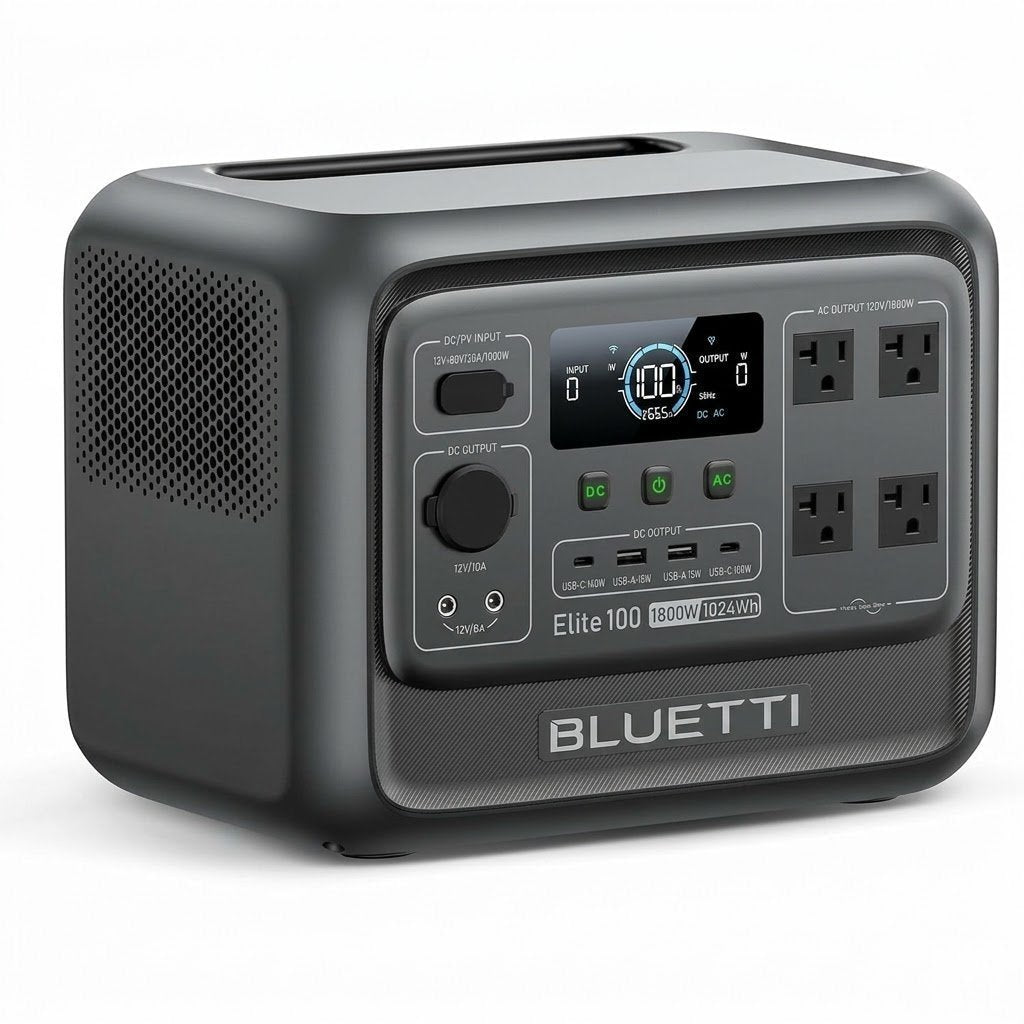 Elite 100 V2 Portable Power Station, 1024Wh Lfp Battery Backup w/ 4 1800W AC Ports (3600W Surge), 35% Smaller, Fast Charge and Ups Solar Generator for Camping, Road Trip, Outages, Home Backup
