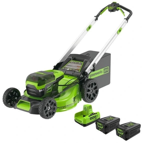 60V 21″ Brushless Self-Propelled Battery Powered Lawn Mower + (2) 4.0Ah Batteries & Dual Port Charger