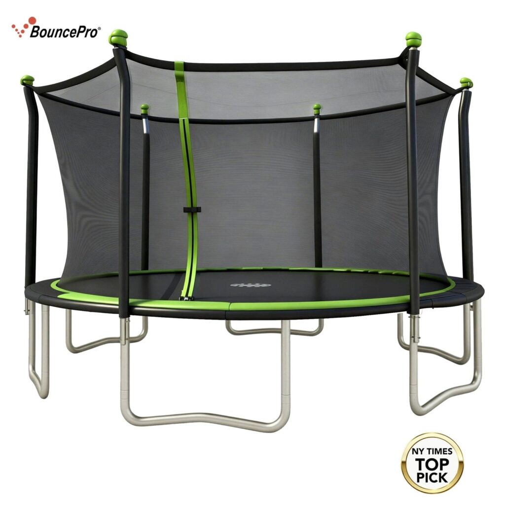 BouncePro 14ft Trampoline Meets Astm Safety Standards, Heavy-Duty Rust-Resistant Steel Frame, UV-Resistant Jump Mat & Safety Net