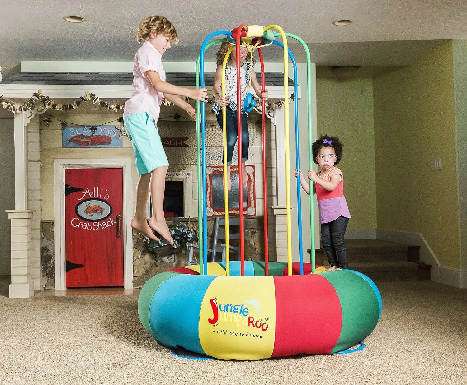 Trampoline/Bounce House-Like Play Set – Indoor/Outdoor Jungle Gym with Welded Swing bar – Large - Image 4