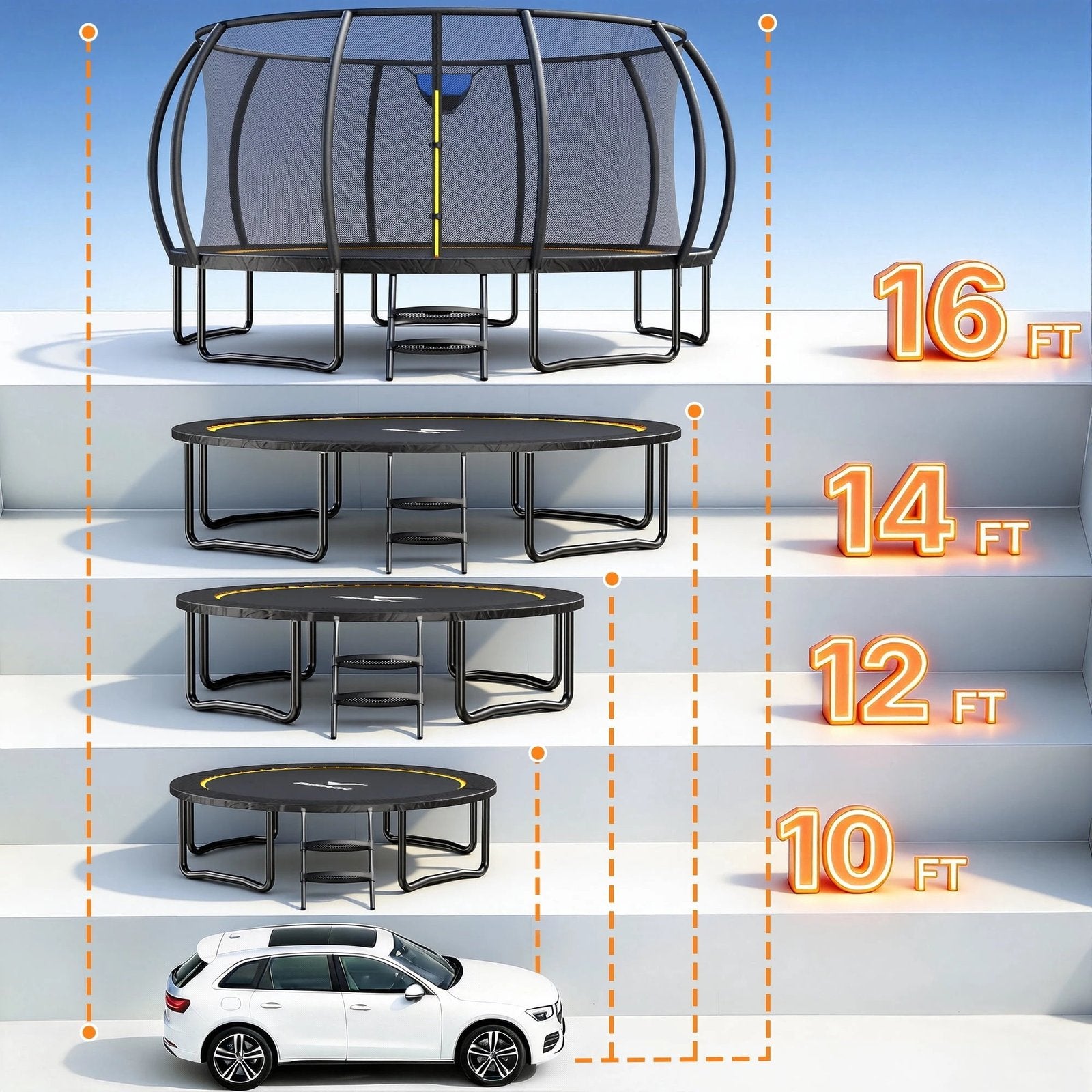 14FT Pumpkin Outdoor Trampoline with Safety Enclosure Net, Basketball Hoop & Ladder, Heavy Duty Backyard Trampoline for Kids & Adults - Image 10