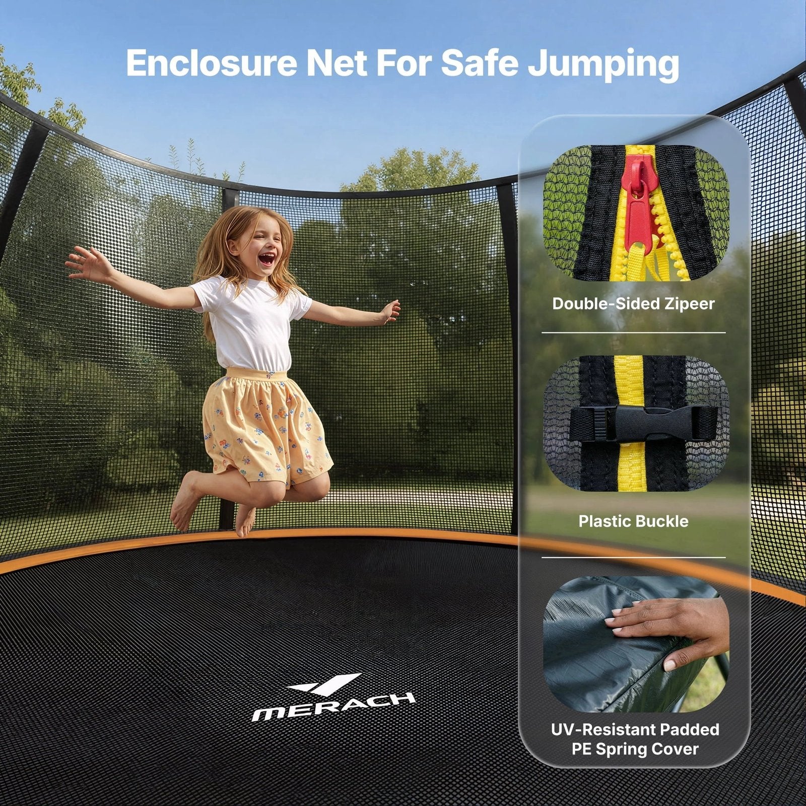 14FT Pumpkin Outdoor Trampoline with Safety Enclosure Net, Basketball Hoop & Ladder, Heavy Duty Backyard Trampoline for Kids & Adults - Image 2