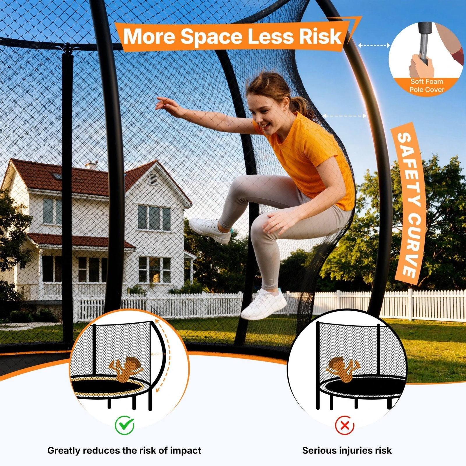 14FT Pumpkin Outdoor Trampoline with Safety Enclosure Net, Basketball Hoop & Ladder, Heavy Duty Backyard Trampoline for Kids & Adults - Image 7