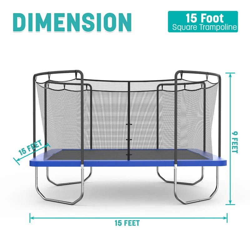 Trampolines 15′ x 15′ Square Trampoline with Safety Enclosure Net – Blue Heavy-Duty Outdoor Trampoline for Kids & Adults, Rust-Resistant Steel Frame - Image 3
