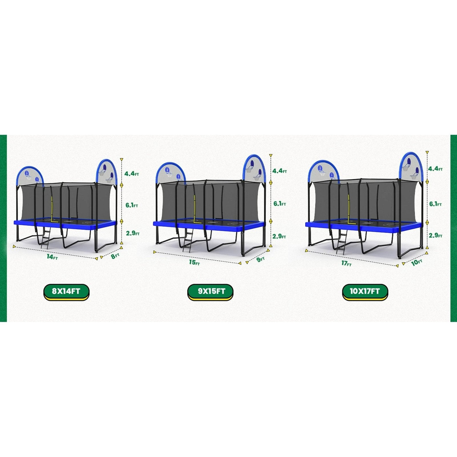 Weight Capacity Rectangle Trampoline Basketball Hoop 10x17FT 9X15FT 8X14FT Outdoor Square Gymnastics Trampolines for Kids Adults - Image 3