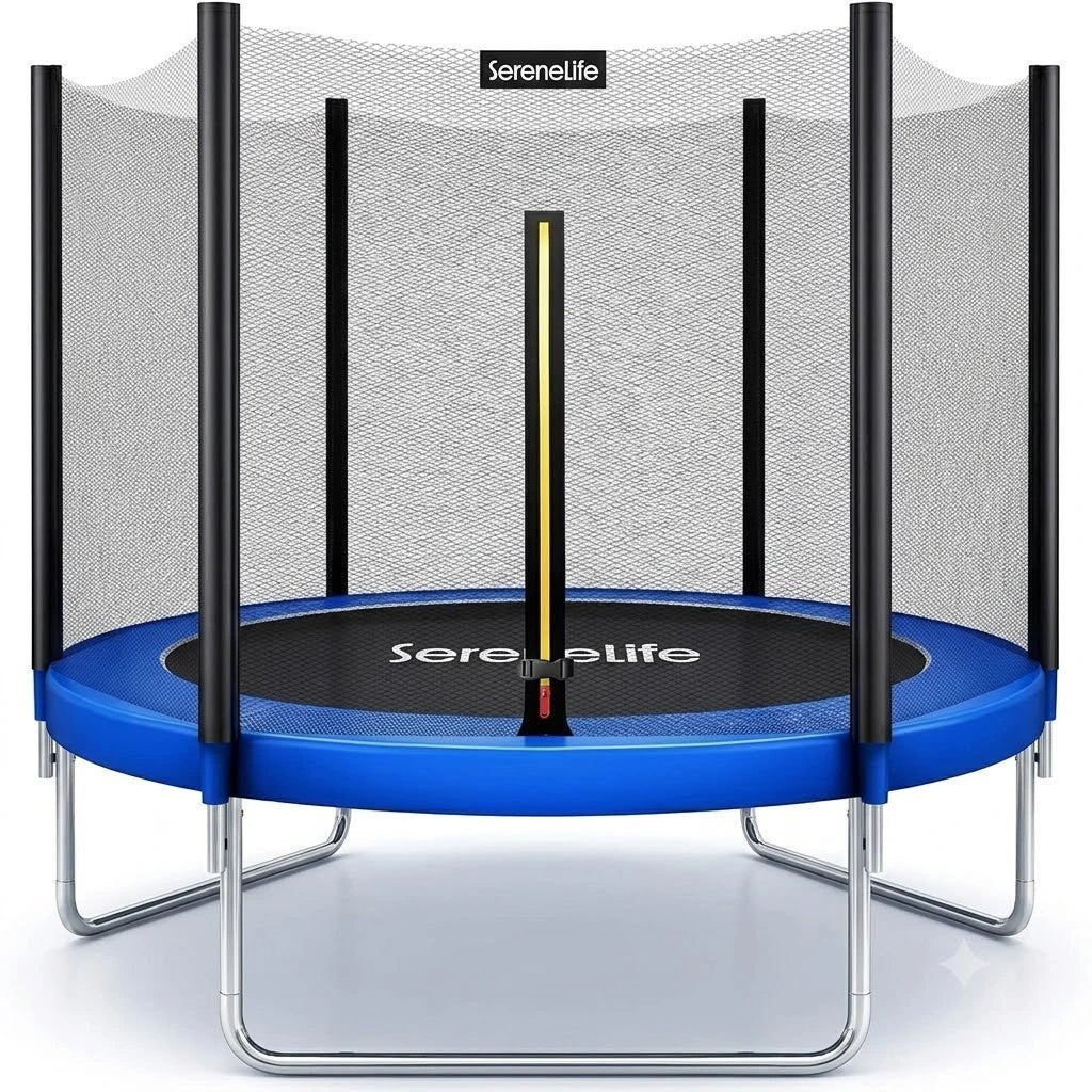 8FT 10FT 12FT 14FT Outdoor Trampoline for Kids – Recreational Backyard Trampoline with Curved Safety Poles and Net Enclosure- Astm Approval for Kids Adults