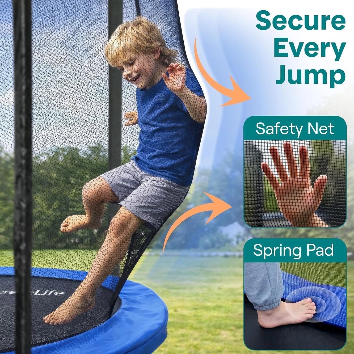 8FT 10FT 12FT 14FT Outdoor Trampoline for Kids – Recreational Backyard Trampoline with Curved Safety Poles and Net Enclosure- Astm Approval for Kids Adults - Image 2