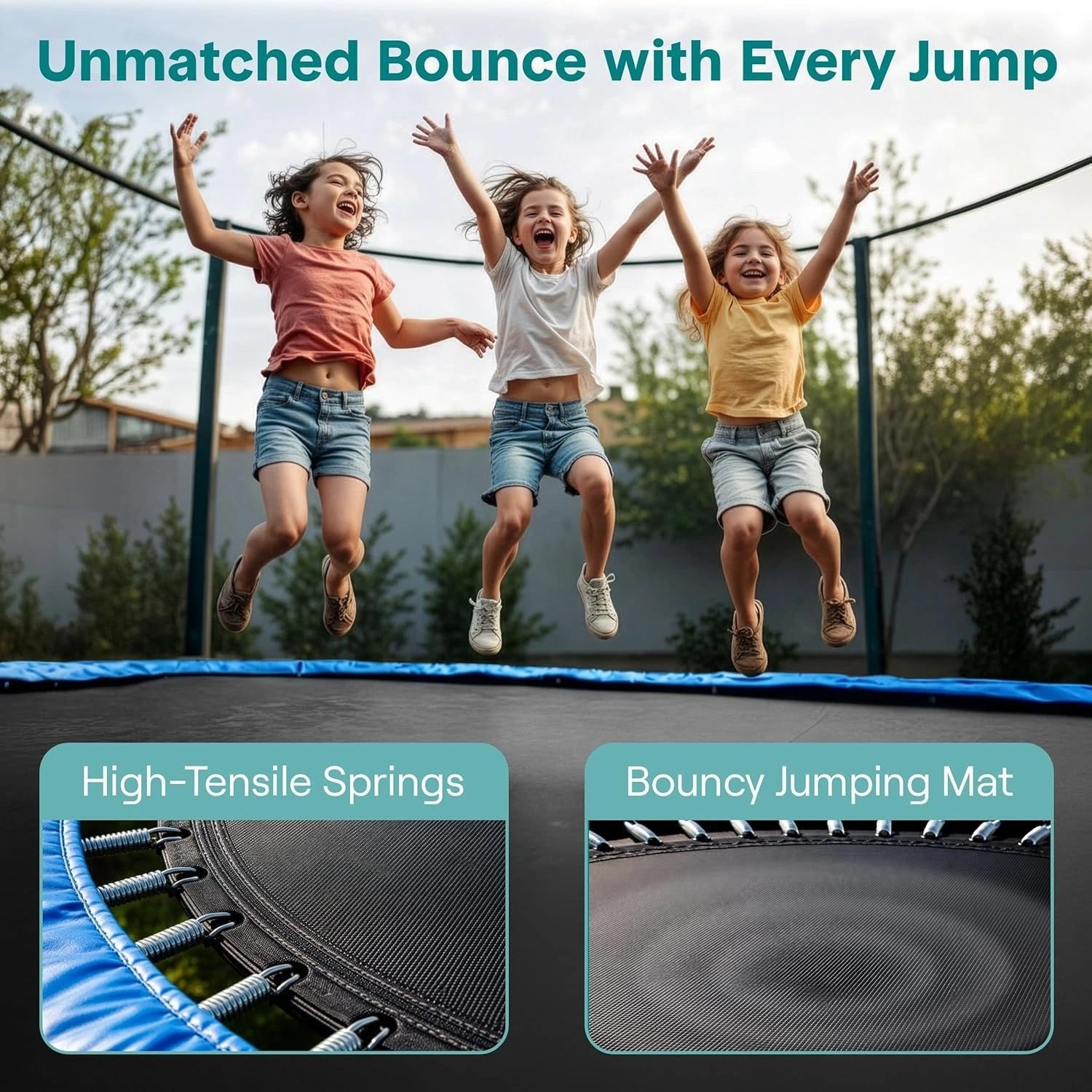 8FT 10FT 12FT 14FT Outdoor Trampoline for Kids – Recreational Backyard Trampoline with Curved Safety Poles and Net Enclosure- Astm Approval for Kids Adults - Image 3
