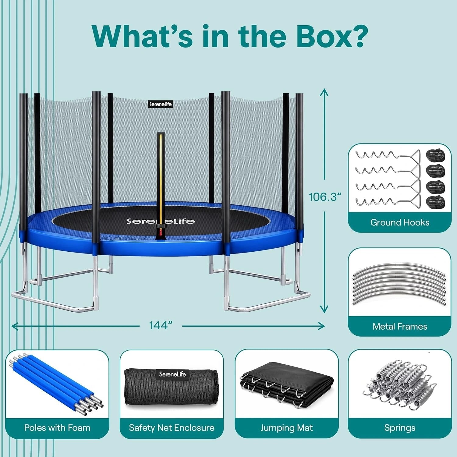 8FT 10FT 12FT 14FT Outdoor Trampoline for Kids – Recreational Backyard Trampoline with Curved Safety Poles and Net Enclosure- Astm Approval for Kids Adults - Image 6