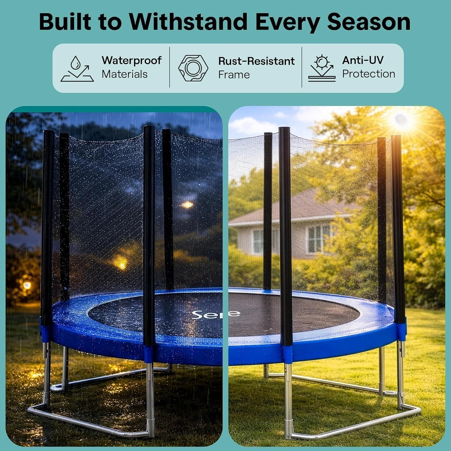 8FT 10FT 12FT 14FT Outdoor Trampoline for Kids – Recreational Backyard Trampoline with Curved Safety Poles and Net Enclosure- Astm Approval for Kids Adults - Image 7