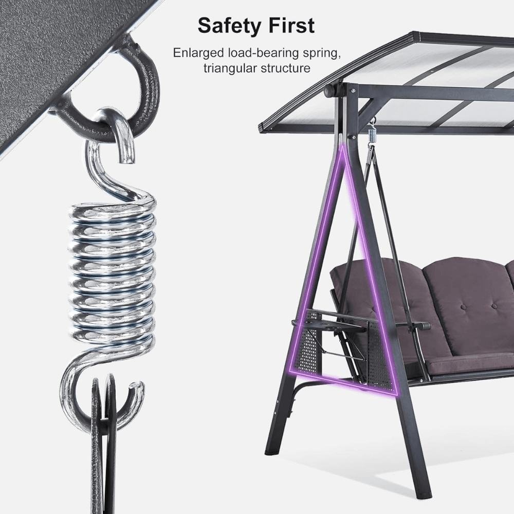 PURPLE LEAF 3-seat Outdoor Patio Porch Swing Adjustable Backrest, Cushions and Pillow Included - Image 4