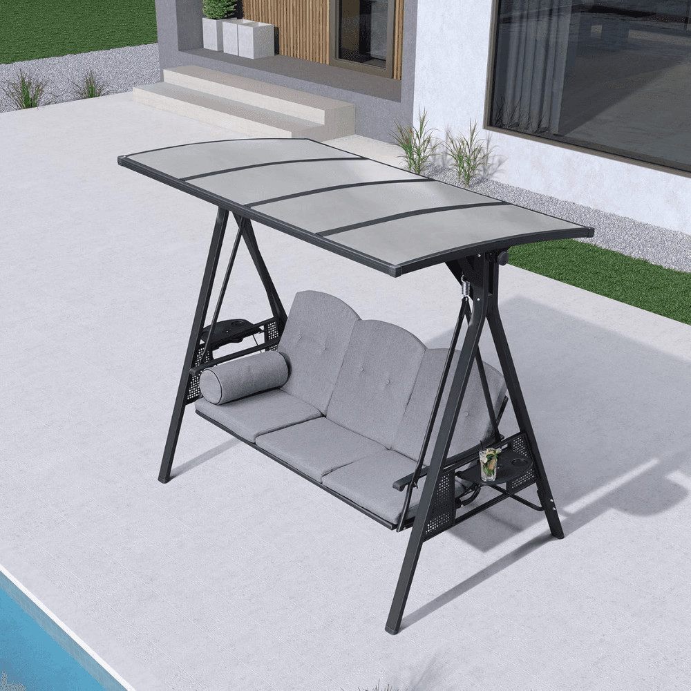 PURPLE LEAF 3-seat Outdoor Patio Porch Swing Adjustable Backrest, Cushions and Pillow Included - Image 5