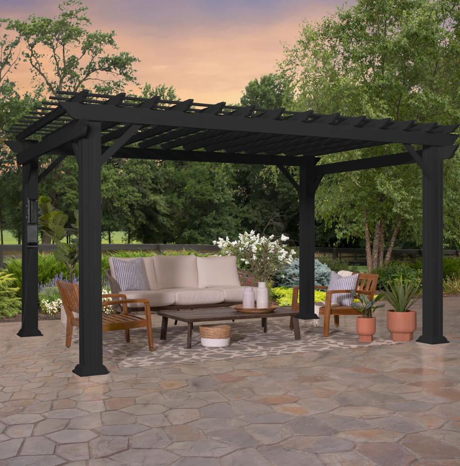Stratford 14 Ft. X 10 Ft. Black Steel Traditional Pergola with Sail Shade Soft Canopy - Image 11