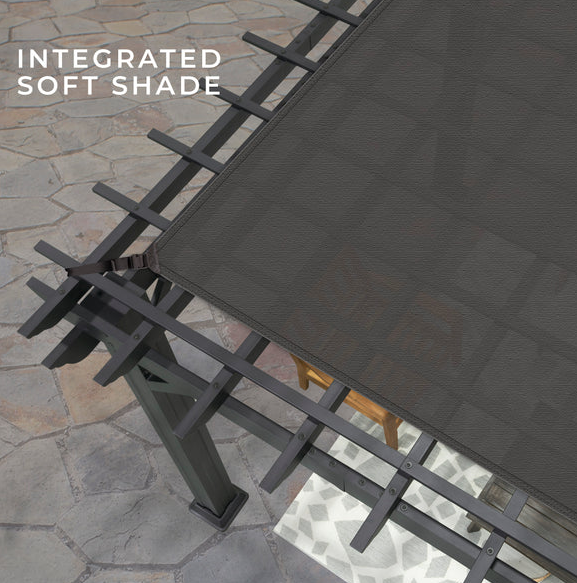 Stratford 14 Ft. X 10 Ft. Black Steel Traditional Pergola with Sail Shade Soft Canopy - Image 7