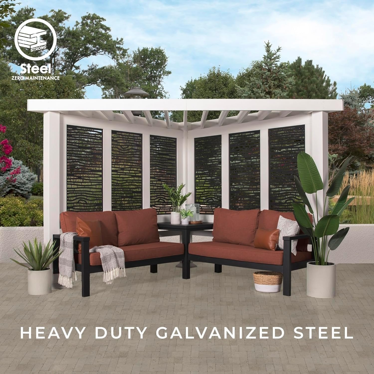 8 Ft. X 8 Ft. White Steel Modern Cabana Pergola with Conversation Seating in Pumice
