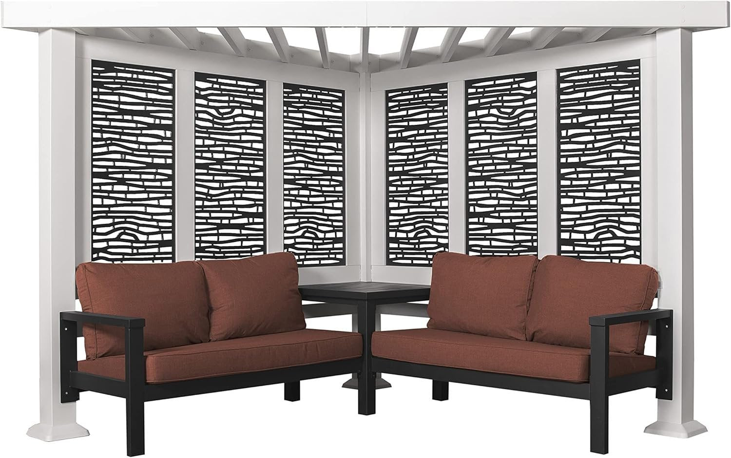 8 Ft. X 8 Ft. White Steel Modern Cabana Pergola with Conversation Seating in Pumice - Image 2