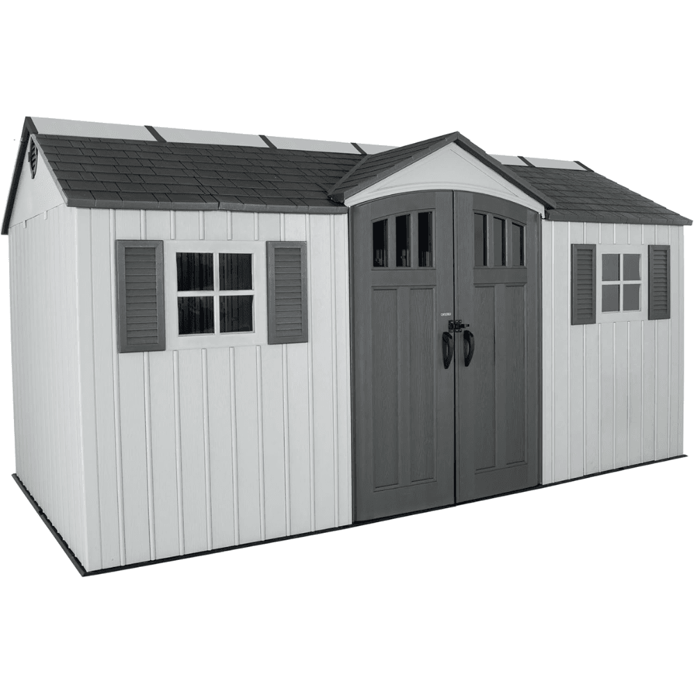 15′ x 8′ Dual Entry Outdoor Storage Shed, Gray