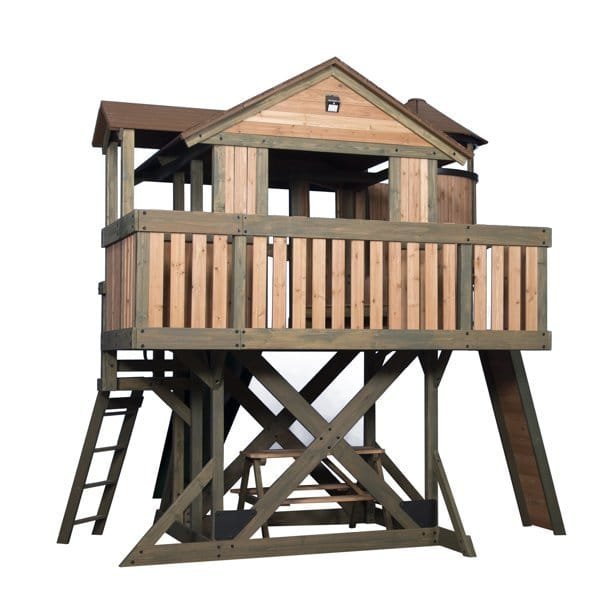 Kids Wooden Playset with Crow's Nest and Rock Wall